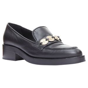 Chanel Leather Gold Cc Embellished Classic Loafers